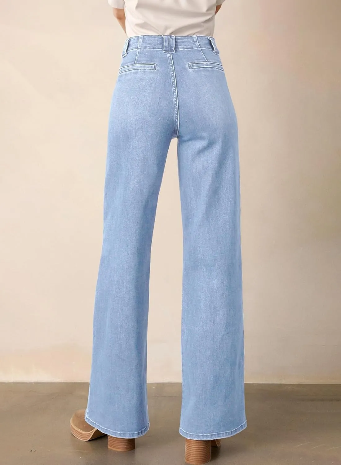 Astylish Women‘s High Waisted Straight Leg Jeans Stretchy Wide Leg Jeans Trendy Denim Pants