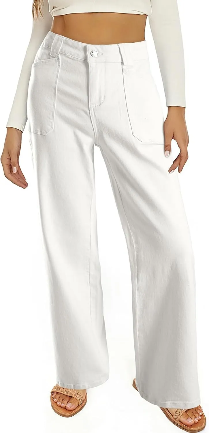 Astylish Women‘s High Waisted Straight Leg Jeans Stretchy Wide Leg Jeans Trendy Denim Pants