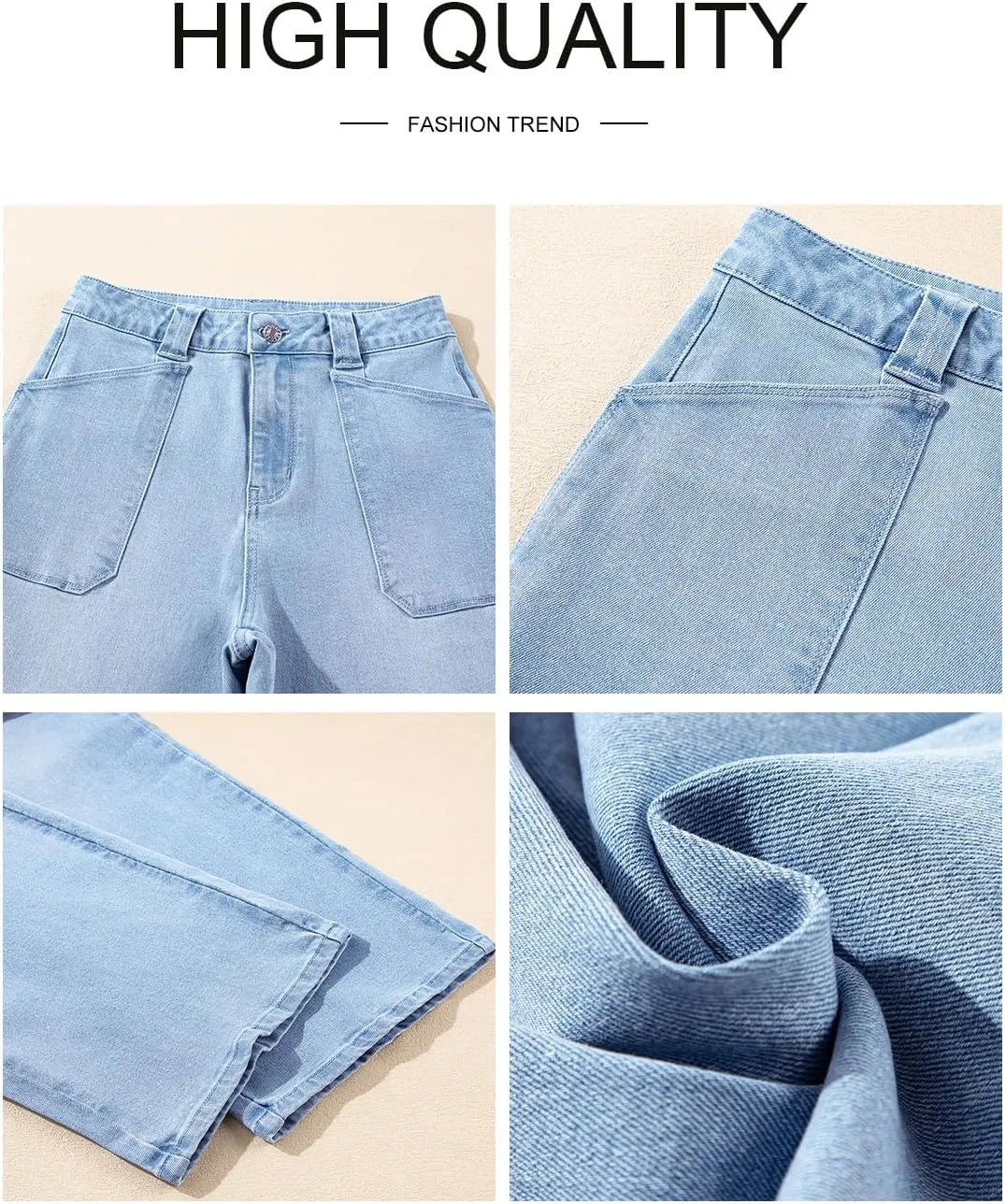 Astylish Women‘s High Waisted Straight Leg Jeans Stretchy Wide Leg Jeans Trendy Denim Pants