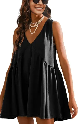 Athlisan Womens Summer Sleeveless Mini Dress Casual Loose V Neck Sundress with Pockets