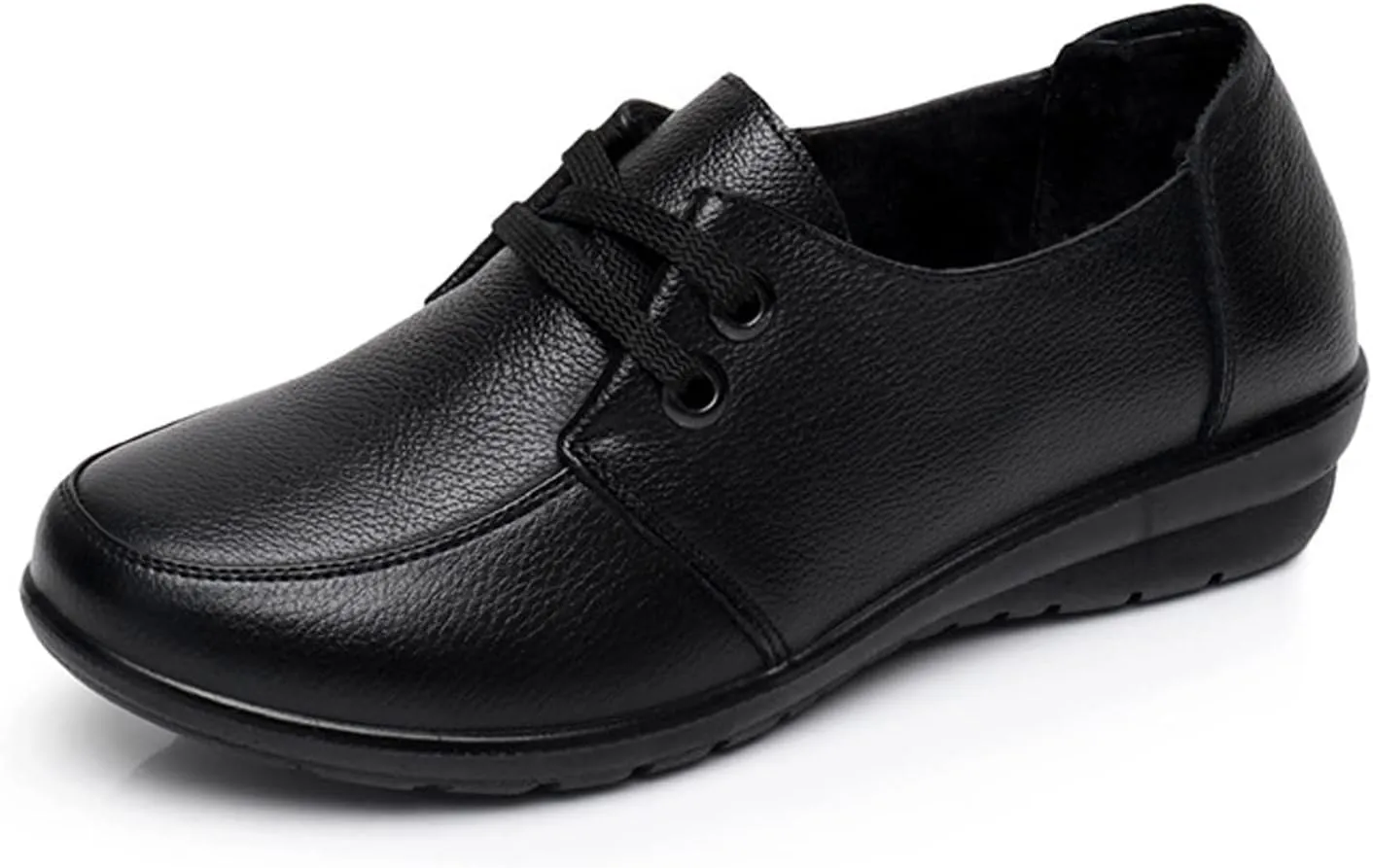 AUNTHUI Women's Soft Leather Comfortable Casual Shoes,Work Dress Office Penny Shoes,Fashion Round Toe Lace-Up Walking Shoes,Winter Non-Slip Fleece Mama Shoes