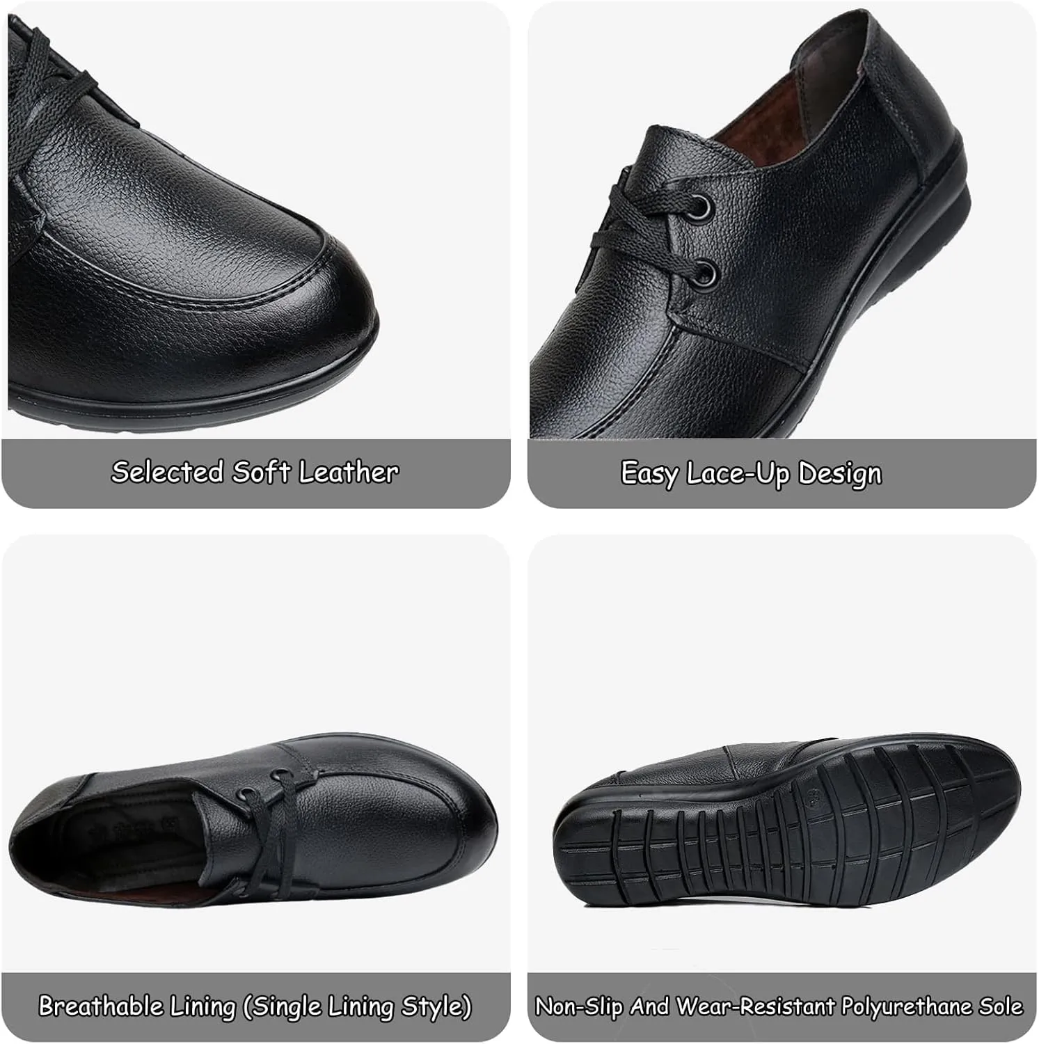AUNTHUI Women's Soft Leather Comfortable Casual Shoes,Work Dress Office Penny Shoes,Fashion Round Toe Lace-Up Walking Shoes,Winter Non-Slip Fleece Mama Shoes