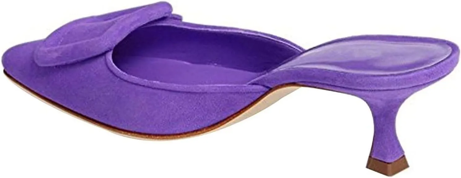 Axellion Comfortable Kitten Heel Mules for Women, Slip-on Backless Loafers with Pointed Toe, Buckle Knot Detail, Stylish Flat Slides for Casual & Business Wear