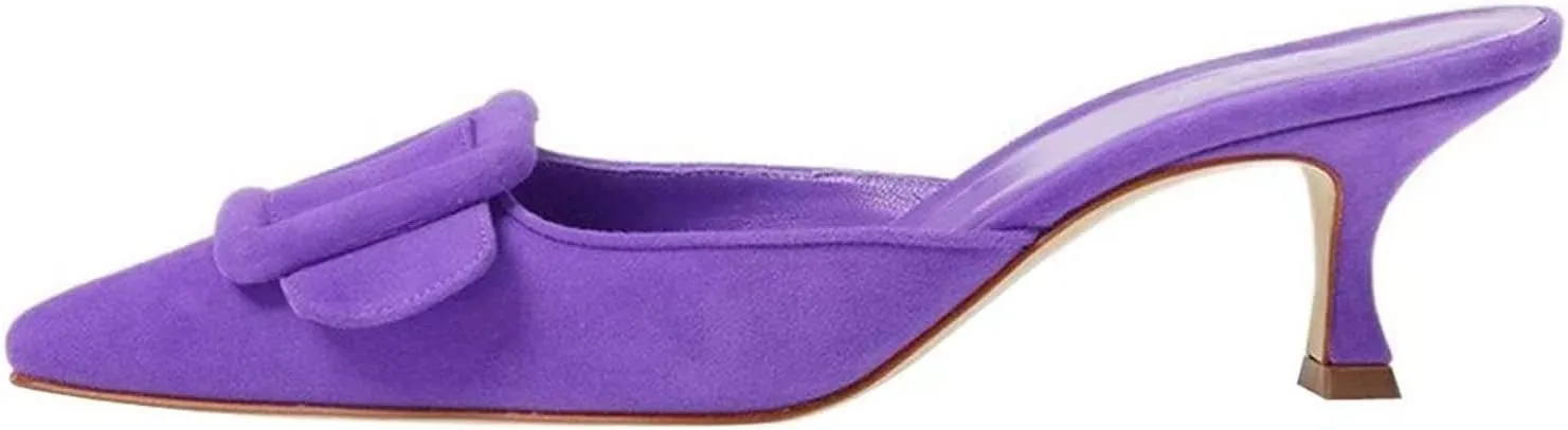 Axellion Comfortable Kitten Heel Mules for Women, Slip-on Backless Loafers with Pointed Toe, Buckle Knot Detail, Stylish Flat Slides for Casual & Business Wear
