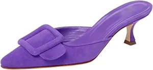 Axellion Comfortable Kitten Heel Mules for Women, Slip-on Backless Loafers with Pointed Toe, Buckle Knot Detail, Stylish Flat Slides for Casual & Business Wear