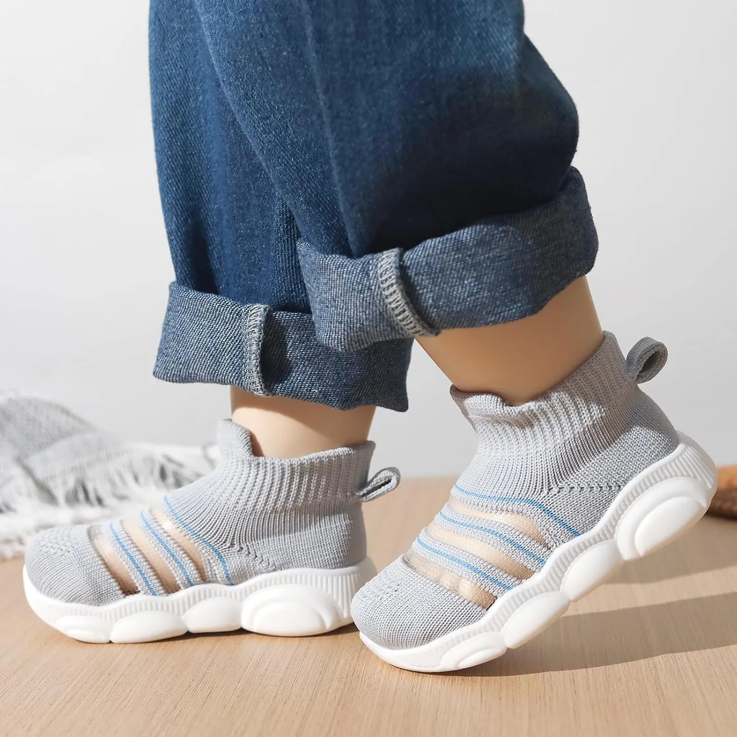 Baby Boy Girl Sneakers Toddler Infant First Walking Shoes Non-Skid Indoor Baby Sneakers Soft Sole Non Slip Cotton Mesh Breathable Lightweight Baby Shoes