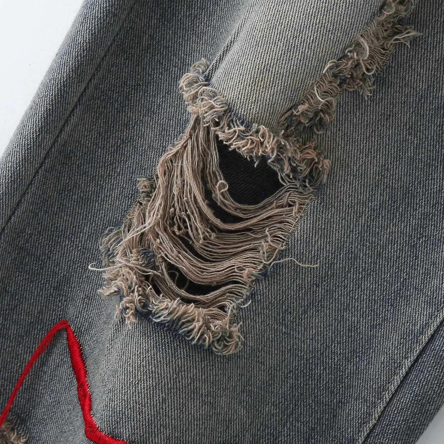 Baggy Ripped Jeans for Men Y2k Mid Rise Distressed Wide Leg Jeans Destroyed Hip Hop Skater Denim Pants Streetwear