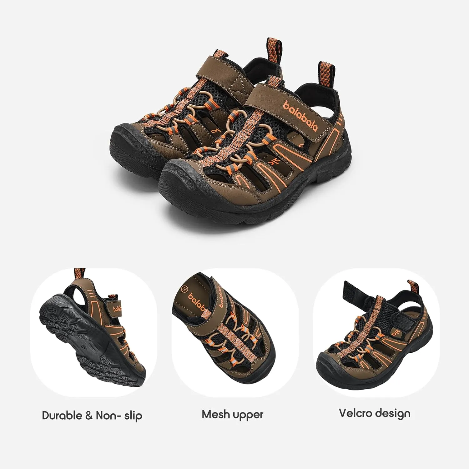 Balabala Boys Sport Sandal Kids Water Sandals Non-slip Lightweight Outdoor Hiking Closed-Toe Summer Shoes (Toddler/Little Kid/Big Kid)