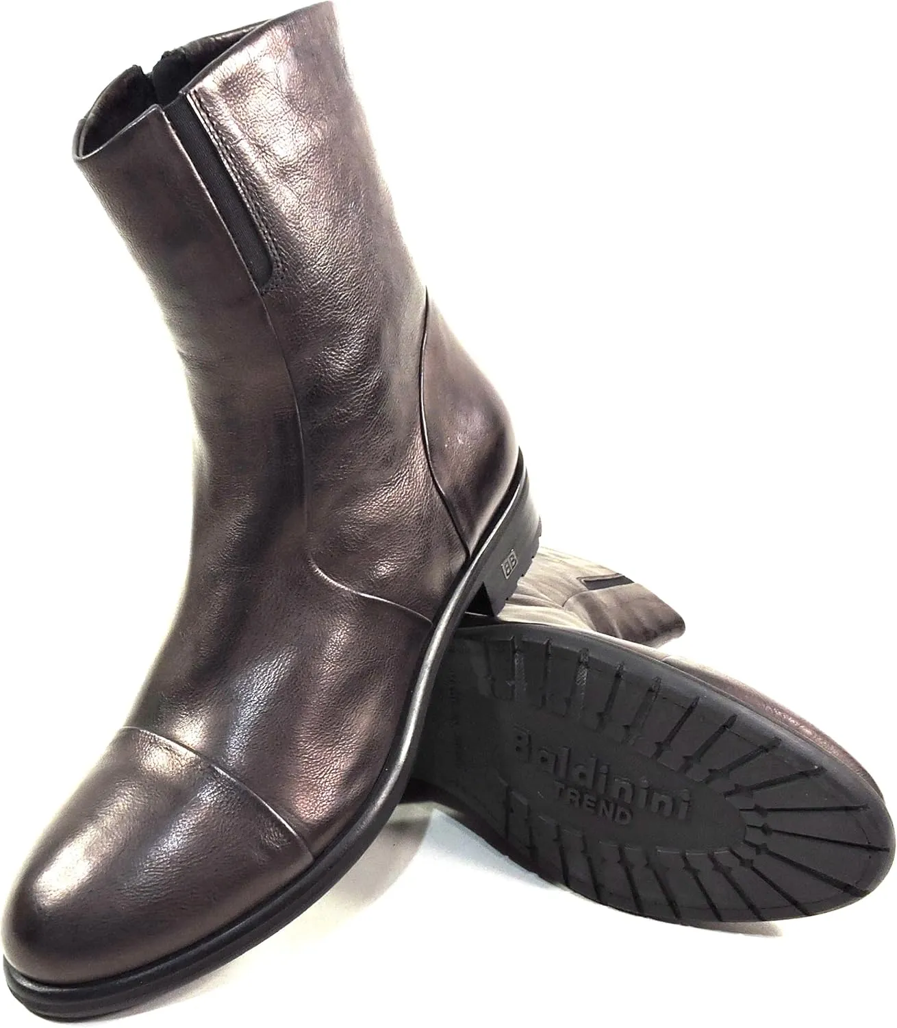 Baldinini Women's Brown Leather Ankle Boots, Lamb Fur Lined, Italian Made