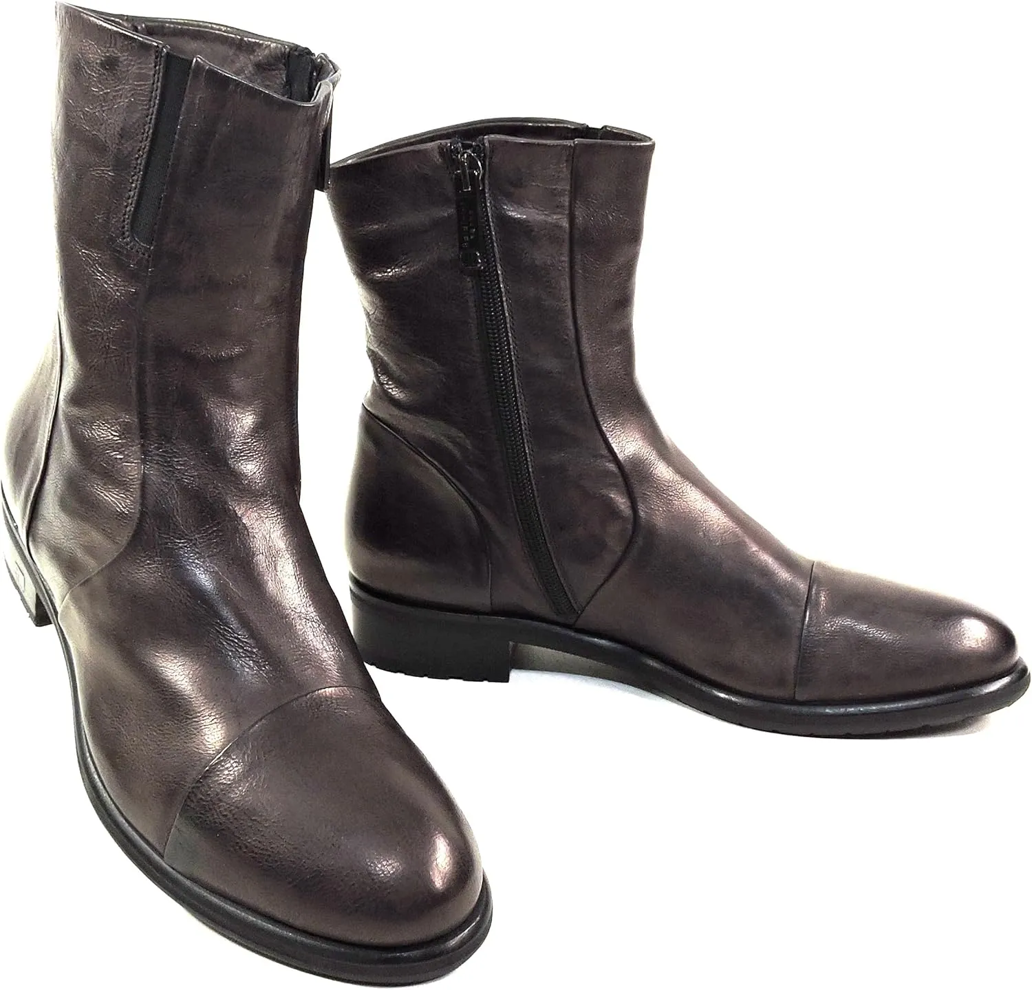 Baldinini Women's Brown Leather Ankle Boots, Lamb Fur Lined, Italian Made