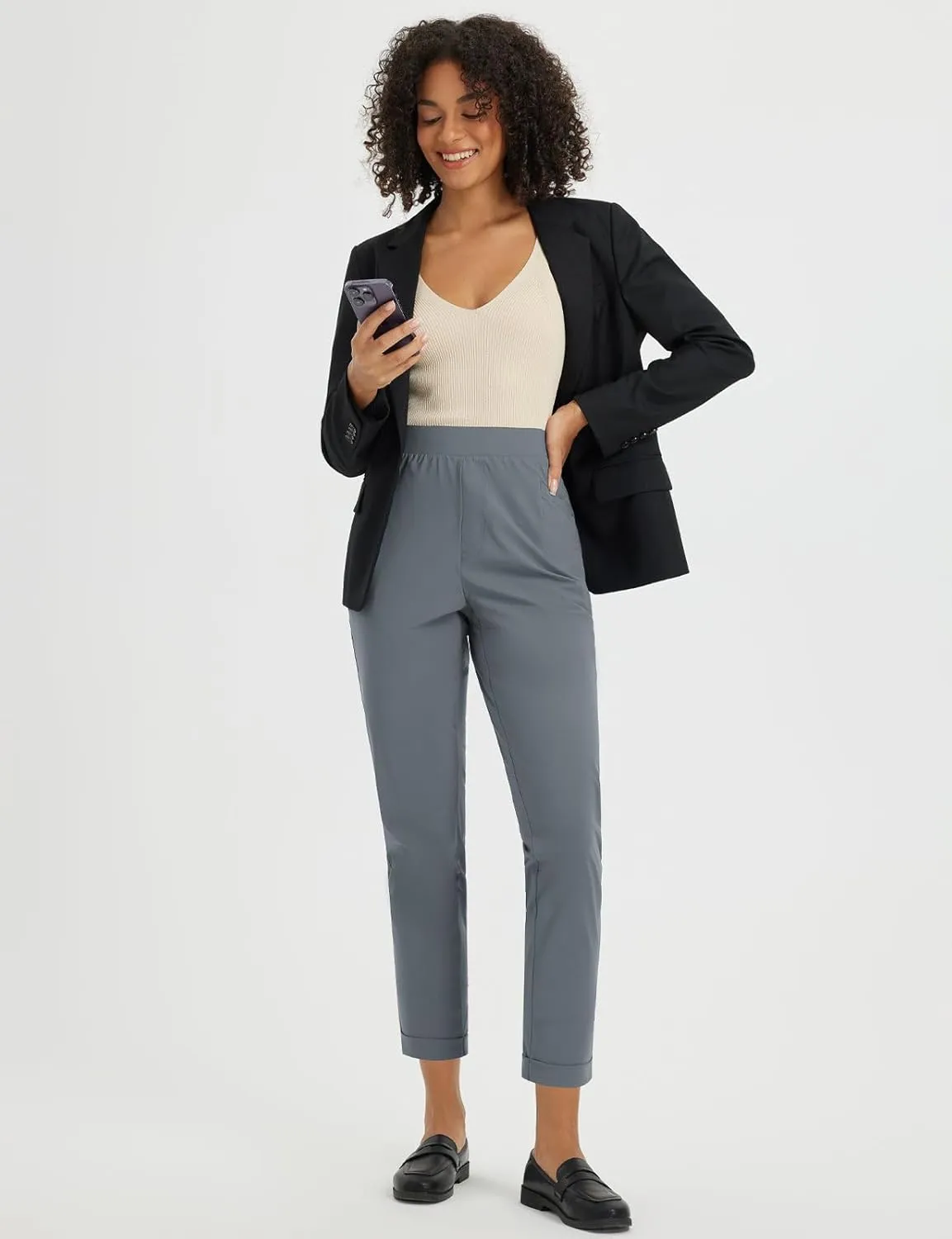 baleaf Womens Travel Pants Stretch with Zipper Pockets Petite Ankle Dressy Work Business Casual Golf Slacks