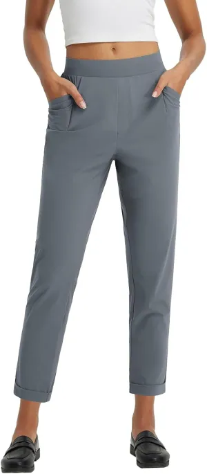 baleaf Womens Travel Pants Stretch with Zipper Pockets Petite Ankle Dressy Work Business Casual Golf Slacks