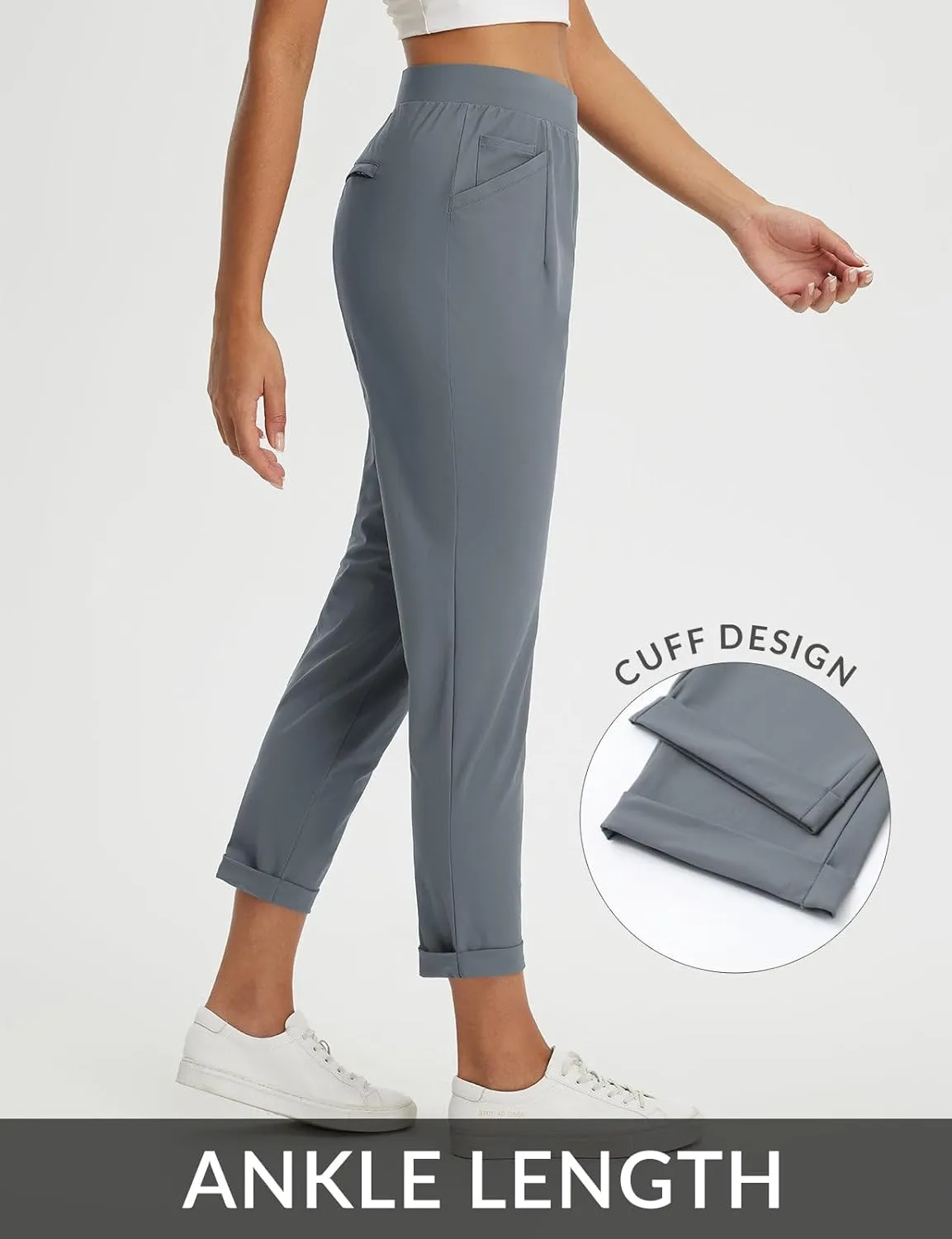 baleaf Womens Travel Pants Stretch with Zipper Pockets Petite Ankle Dressy Work Business Casual Golf Slacks