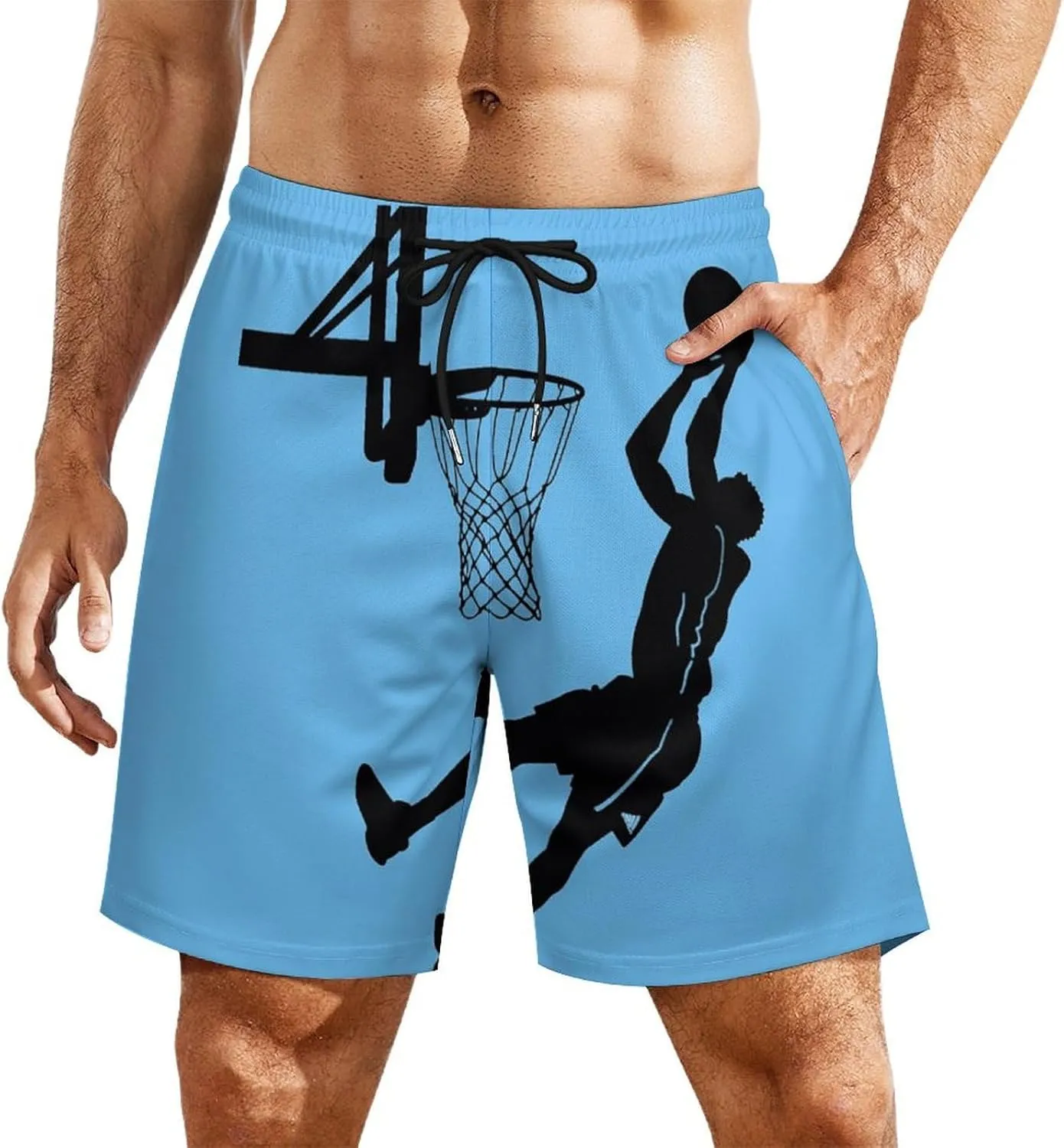 Basketball Player Men's Swim Trunks Quick Dry Board Shorts Swimwear Beach Shorts with Compression Liner