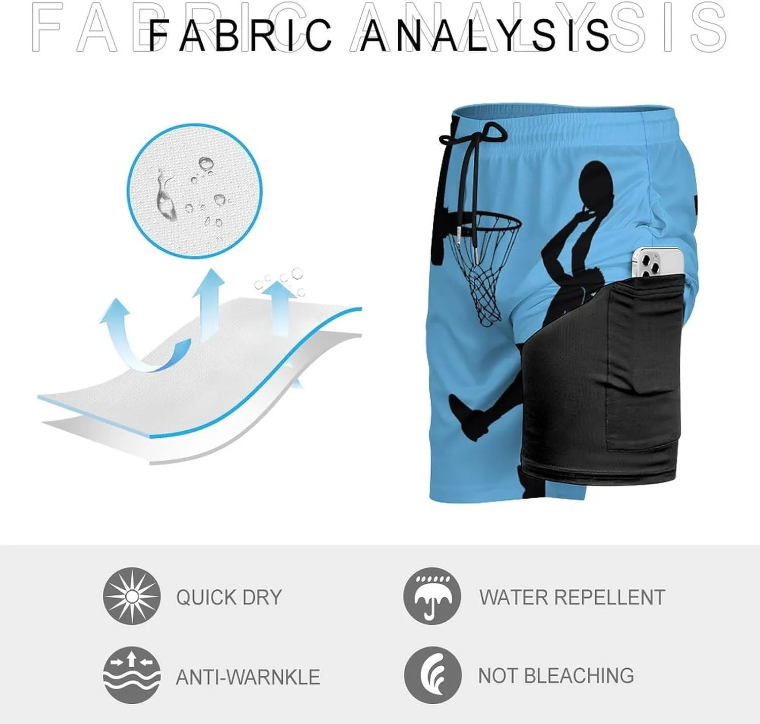 Basketball Player Men's Swim Trunks Quick Dry Board Shorts Swimwear Beach Shorts with Compression Liner