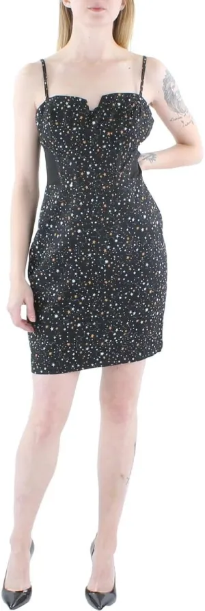 BCBGeneration Women's Fitted Mini Cocktail Dress Bodycon Adjustable Spaghetti Strap Sweetheart Neck Notch Collar