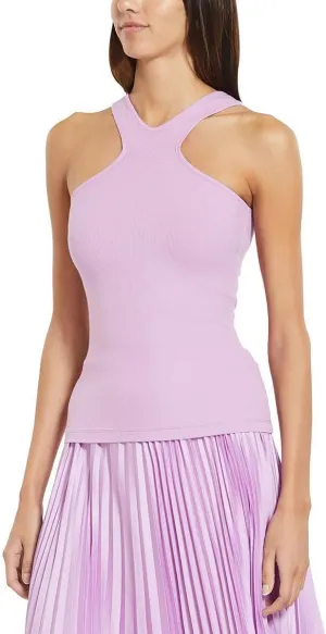 BCBGMAXAZRIA Women's Fitted Sleeveless Cross Front Halter Neck Top