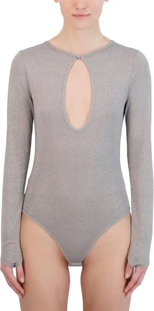 BCBGMAXAZRIA womens Long Sleeve Bodysuit Fitted Keyhole Bodycon Crew Neck One PieceBodysuit