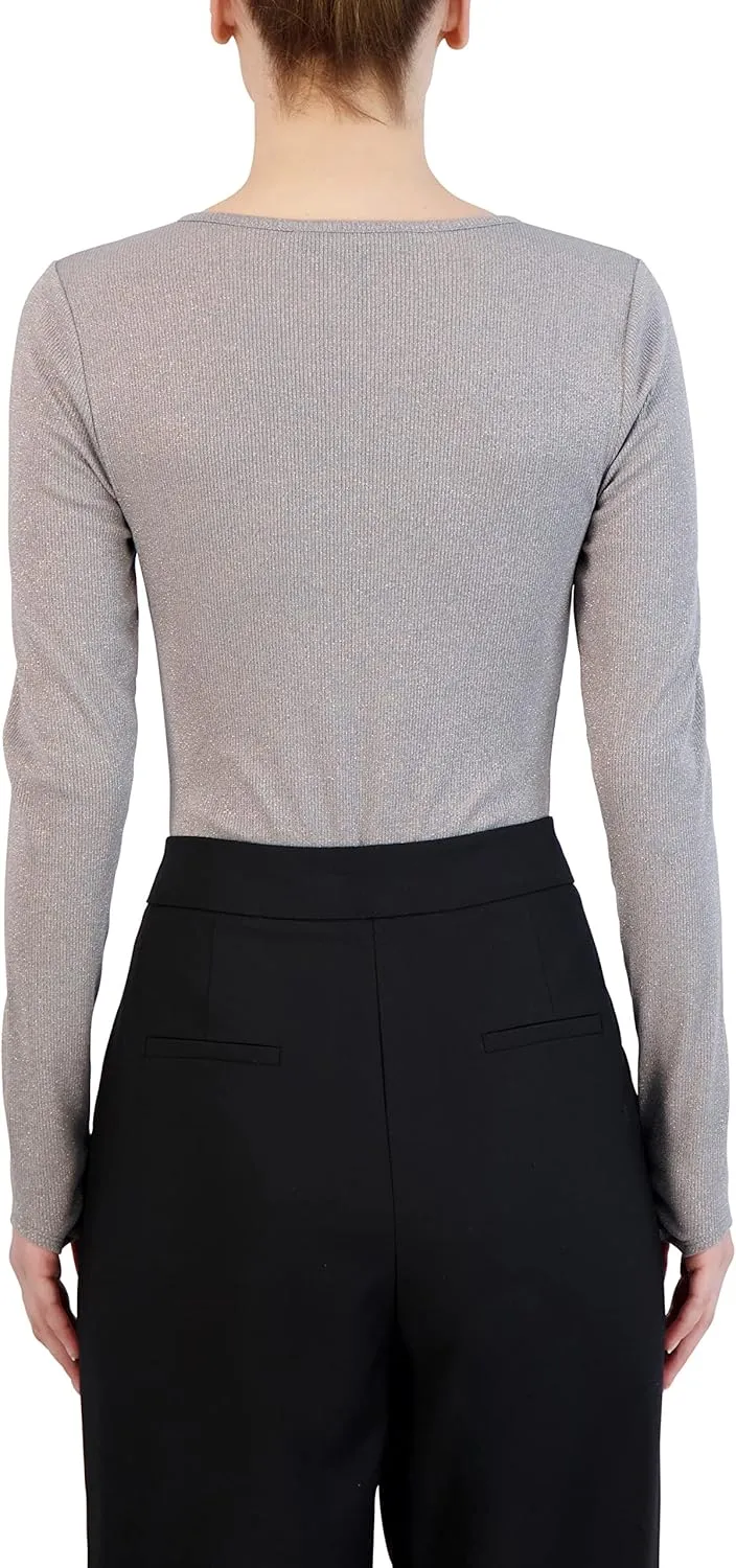 BCBGMAXAZRIA womens Long Sleeve Bodysuit Fitted Keyhole Bodycon Crew Neck One PieceBodysuit