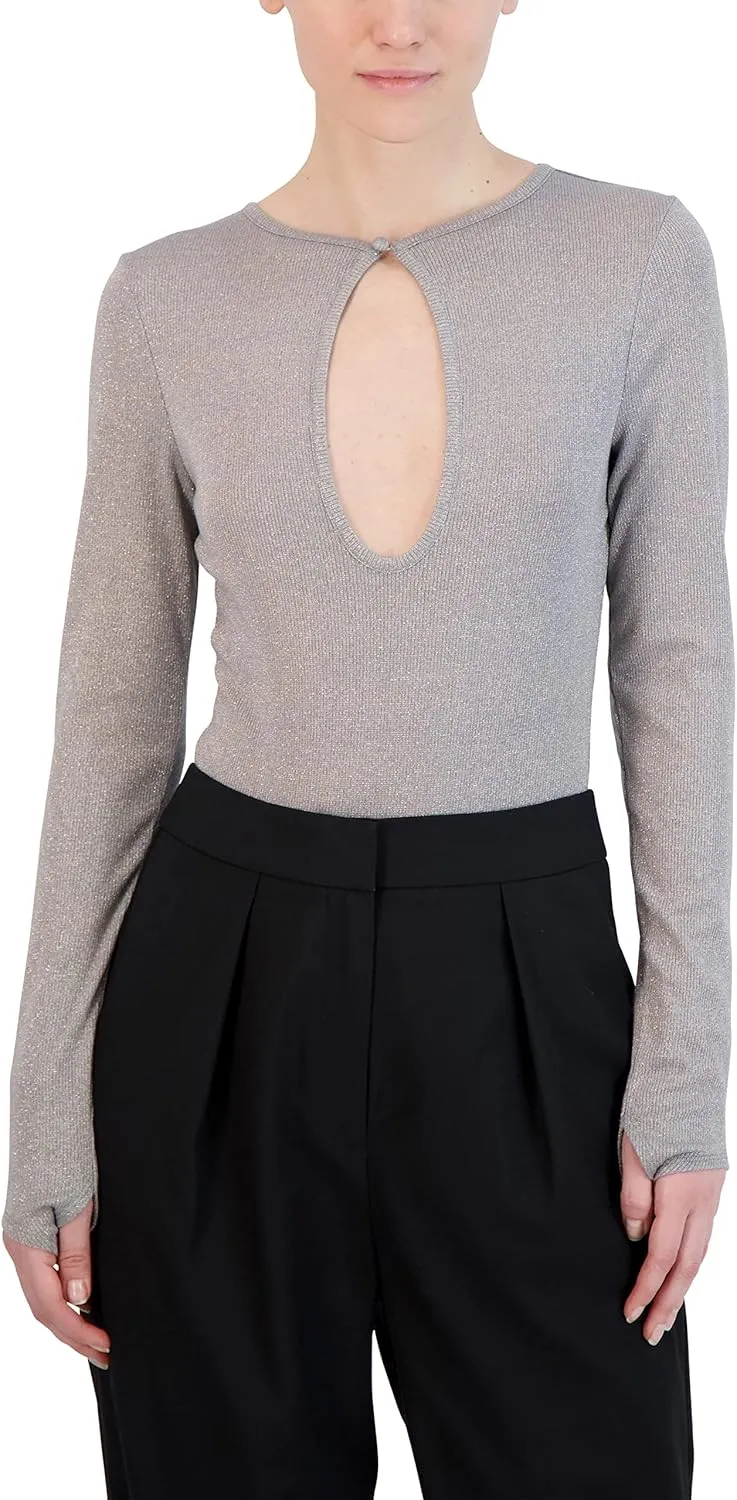 BCBGMAXAZRIA womens Long Sleeve Bodysuit Fitted Keyhole Bodycon Crew Neck One PieceBodysuit