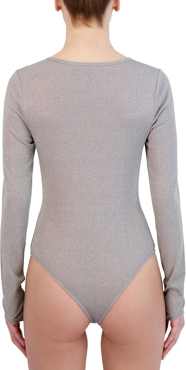 BCBGMAXAZRIA womens Long Sleeve Bodysuit Fitted Keyhole Bodycon Crew Neck One PieceBodysuit