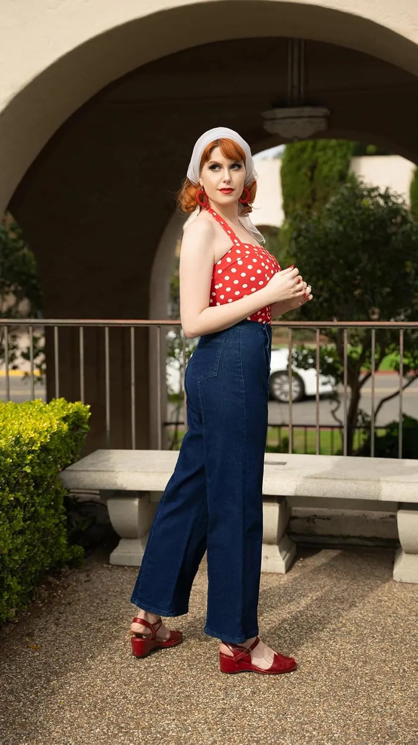 Belle Poque Women's High Waisted Wide Leg Jeans Button Decorated Casual Stretchy Demin Pants with Pockets