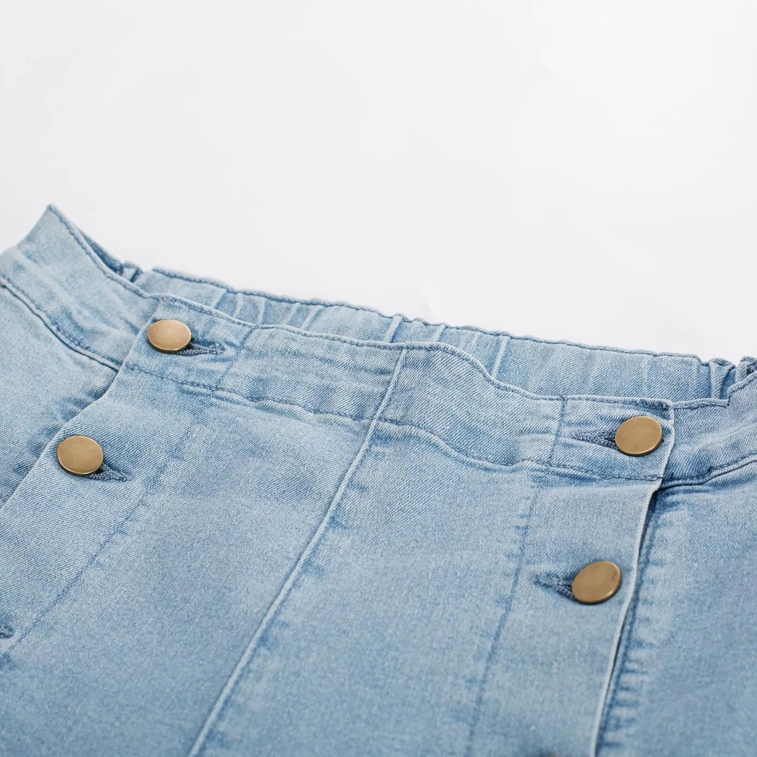 Belle Poque Women's High Waisted Wide Leg Jeans Button Decorated Casual Stretchy Demin Pants with Pockets