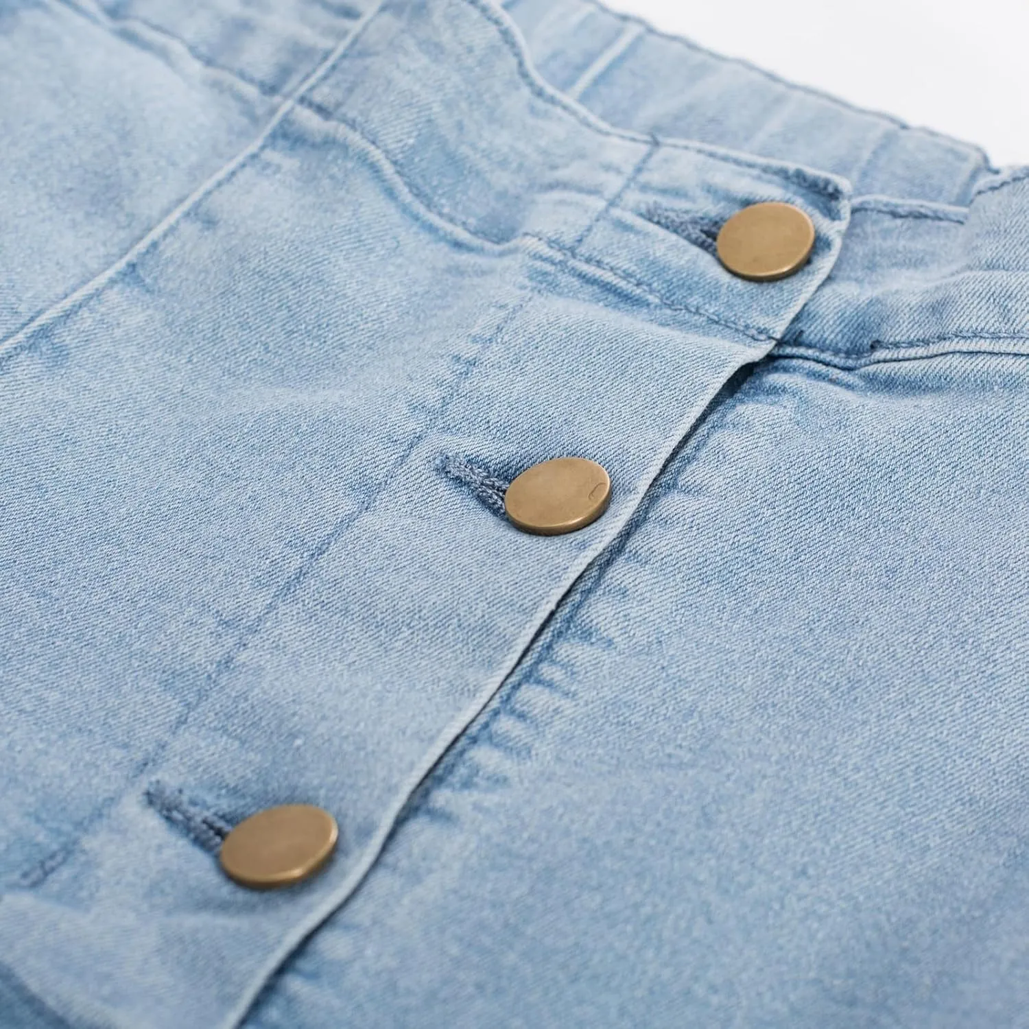 Belle Poque Women's High Waisted Wide Leg Jeans Button Decorated Casual Stretchy Demin Pants with Pockets