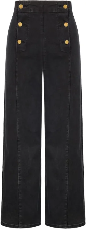 Belle Poque Women's High Waisted Wide Leg Jeans Button Decorated Casual Stretchy Demin Pants with Pockets
