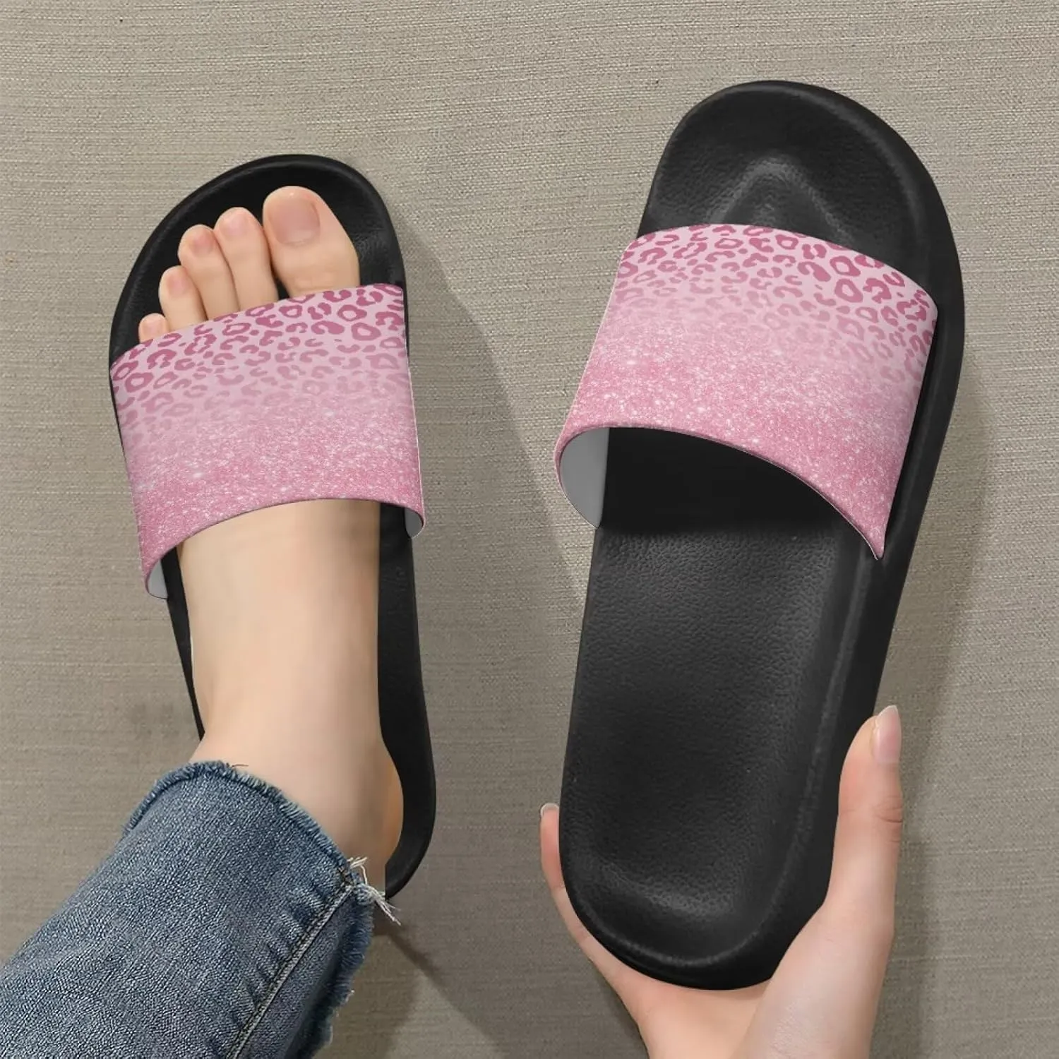 Binienty Women's Wide Slide Sandals Trendy Beach Flip Flops Lightweight Flat Slide Sandals for Daily Walks,Poolside,Water Park