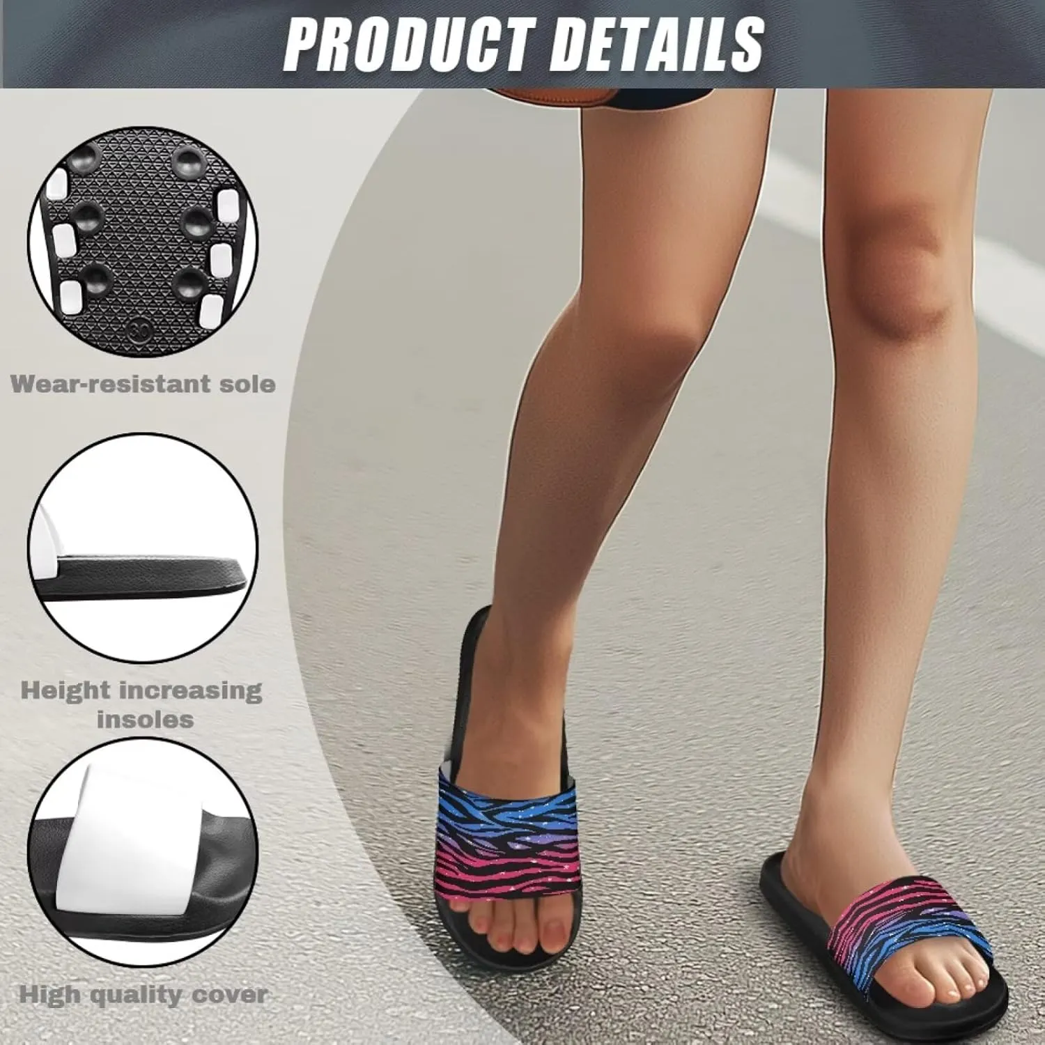 Binienty Women's Wide Slide Sandals Trendy Beach Flip Flops Lightweight Flat Slide Sandals for Daily Walks,Poolside,Water Park