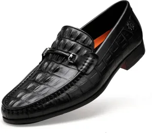 Black Leather Dress Shoes for Mens, Premium Crocodile Printed Formal Shoes Driving Casual Shoes Slip-on Loafer for Men, 8.5