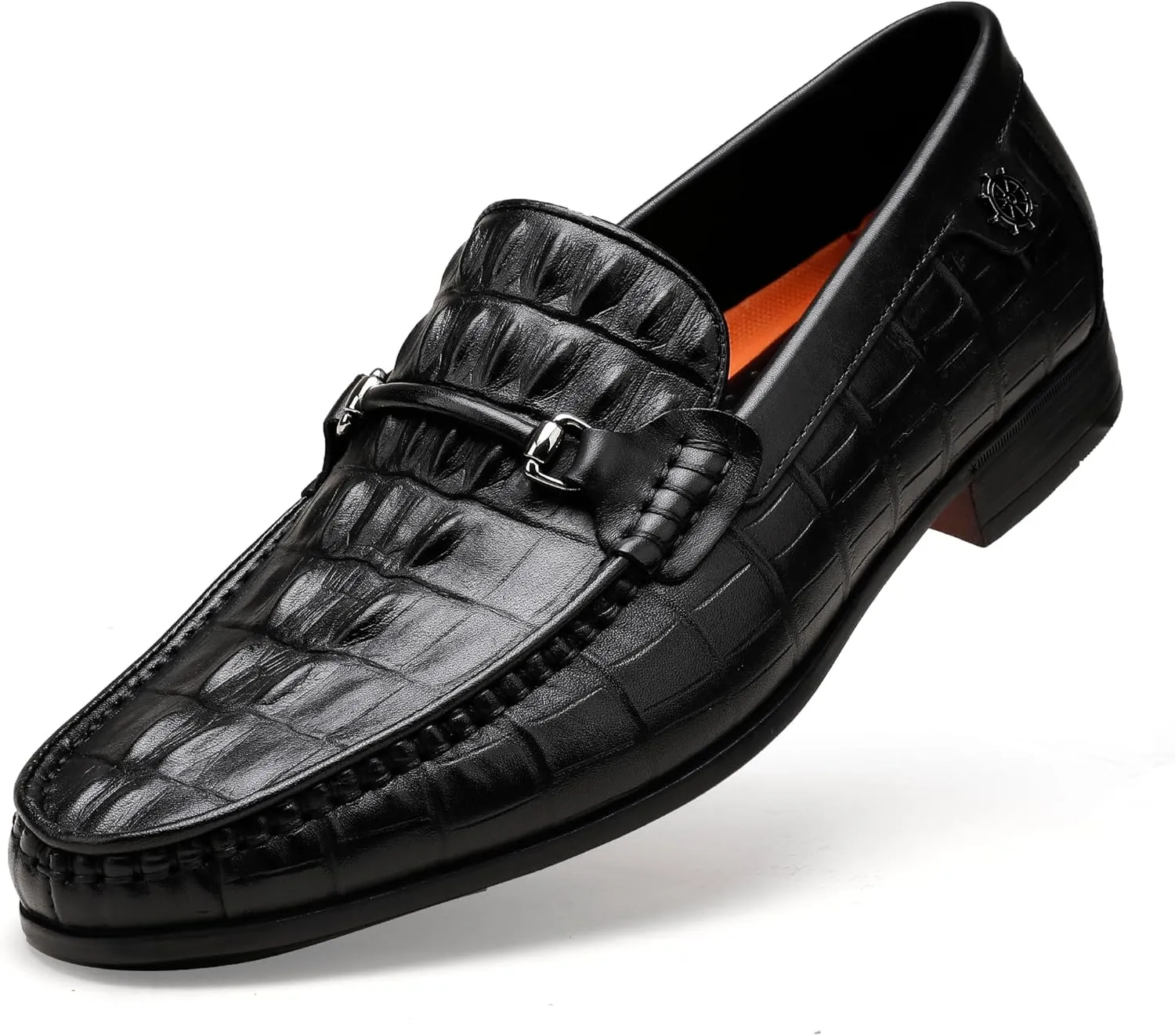 Black Leather Dress Shoes for Mens, Premium Crocodile Printed Formal Shoes Driving Casual Shoes Slip-on Loafer for Men, 8.5