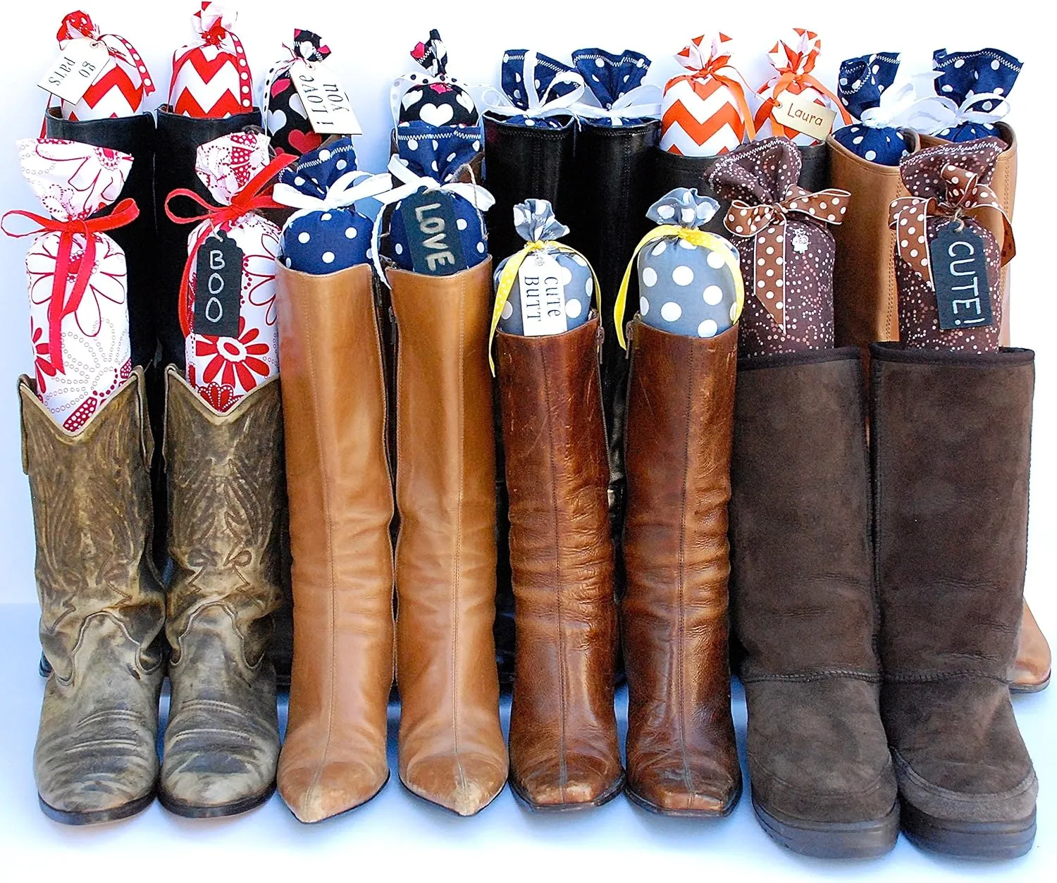 Boot Shaper Stands for Closet Organization - Keeps Them Shaped Properly - Many Patterns to Choose from - 1 Pair (Brown with White Polka Dots)
