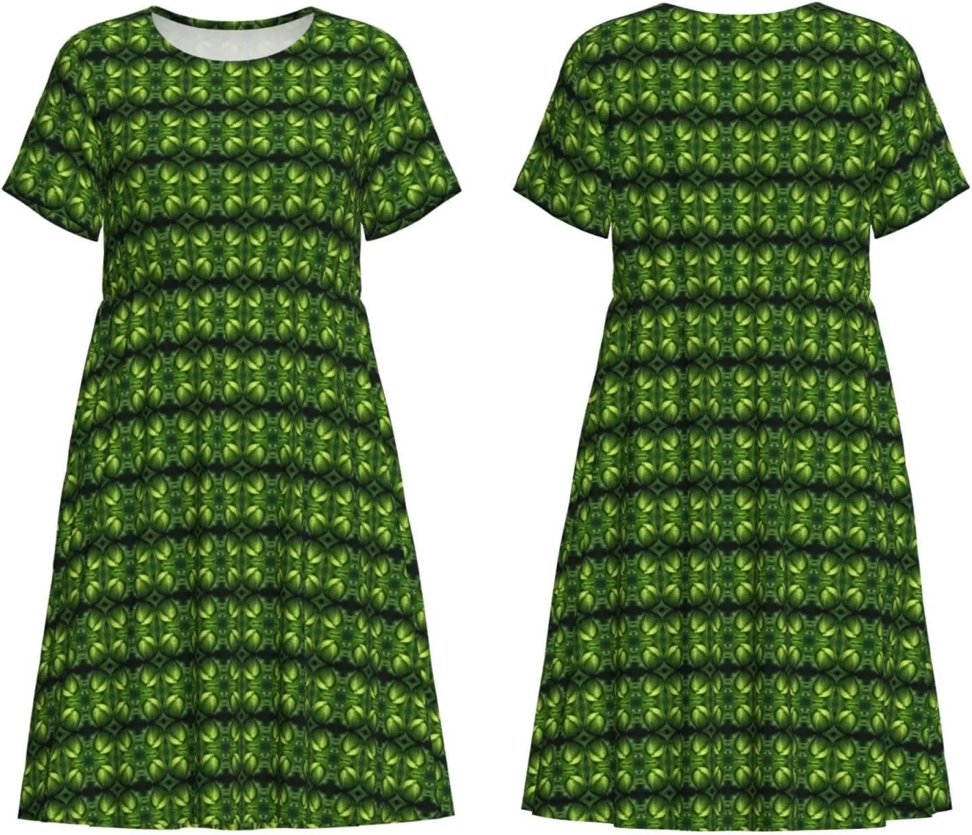 Bright Cabbage Print Womens Summer Dresses Casual T Shirt Skirt Beach Short Sleeve Pockets Sun Dresses
