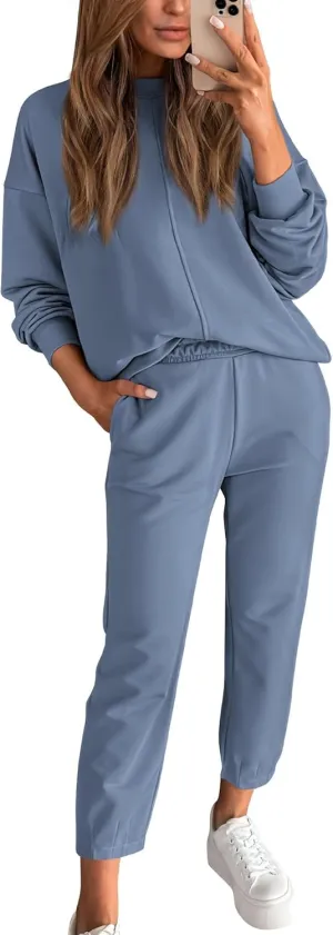 BTFBM 2024 Women 2 Piece Outfits Long Sleeve Pullover Jogger Pants Lounge Sets Fall Winter Sweatsuits Tracksuit Pockets