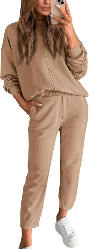 BTFBM 2024 Women 2 Piece Outfits Long Sleeve Pullover Jogger Pants Lounge Sets Fall Winter Sweatsuits Tracksuit Pockets
