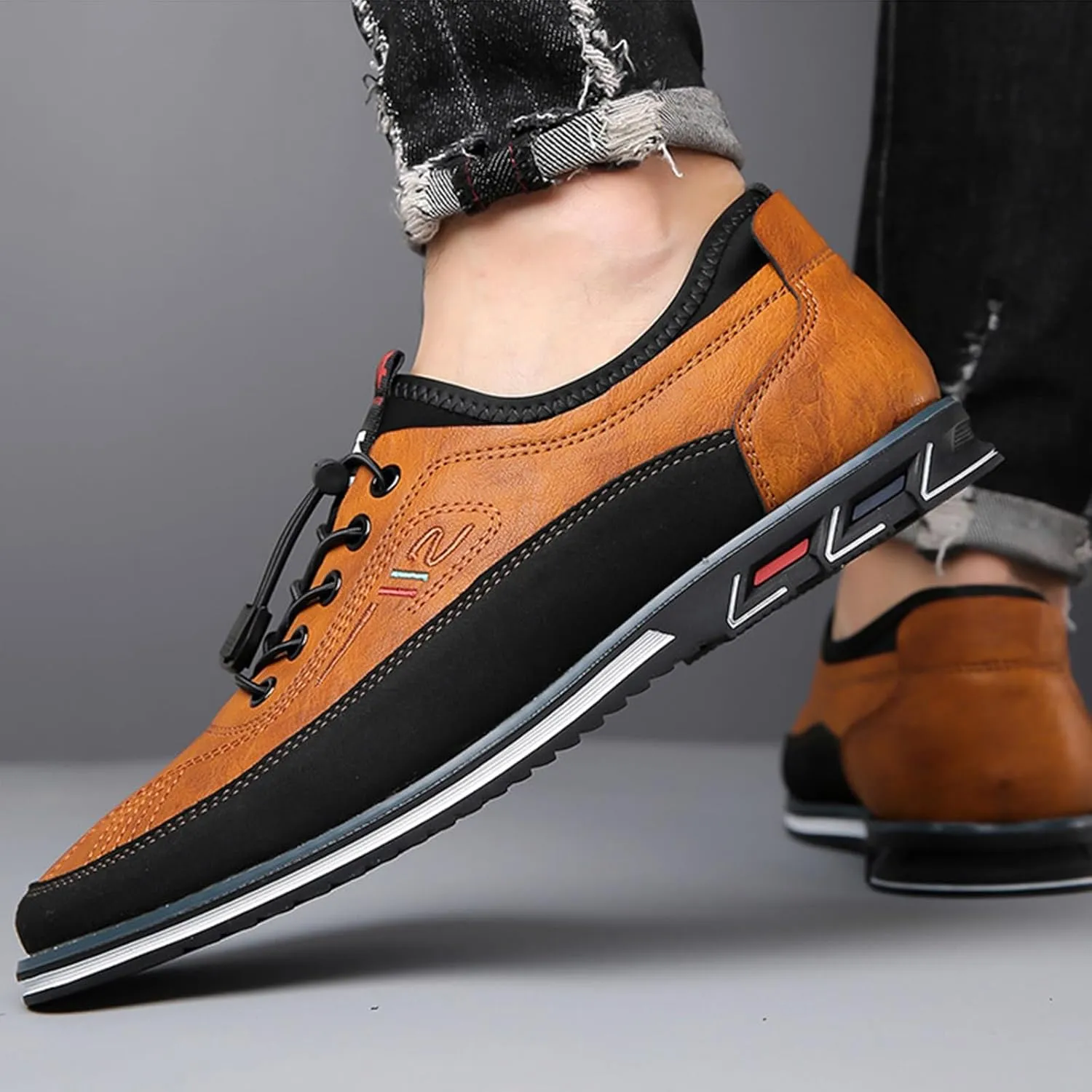 Buybuymen Orthopedic Shoes, Buybuymen Men's Fashion Orthopedic Shoes, Adjustable Lace-Up Lightweight Formal Business Shoes, Driving Working Walking Party Oxfords Leather Loafers(Brown,US 8)