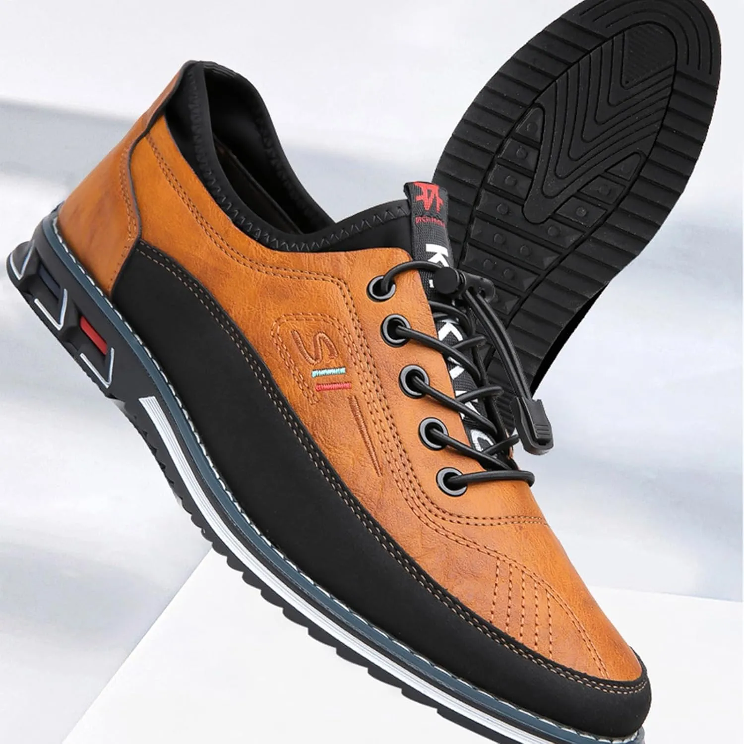 Buybuymen Orthopedic Shoes, Buybuymen Men's Fashion Orthopedic Shoes, Adjustable Lace-Up Lightweight Formal Business Shoes, Driving Working Walking Party Oxfords Leather Loafers(Brown,US 8)