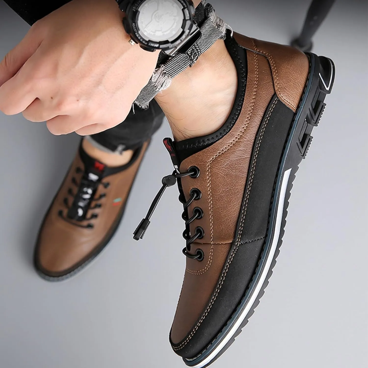 Buybuymen Orthopedic Shoes, Buybuymen Men's Fashion Orthopedic Shoes, Adjustable Lace-Up Lightweight Formal Business Shoes, Driving Working Walking Party Oxfords Leather Loafers(Brown,US 8)