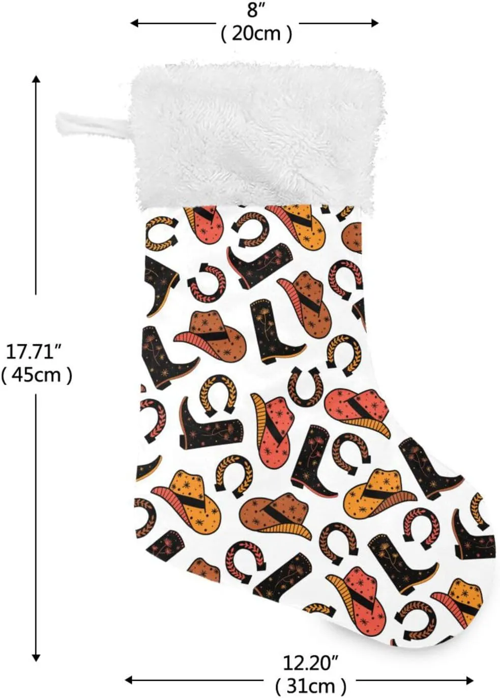 Caikeny Christmas Stockings Cowboy Horse Christmas Presonalized Large Stocking Sock Set of 2 Boots Horseshoe Candy Bag Xmas Party Decor Family Holiday Gift 18 in