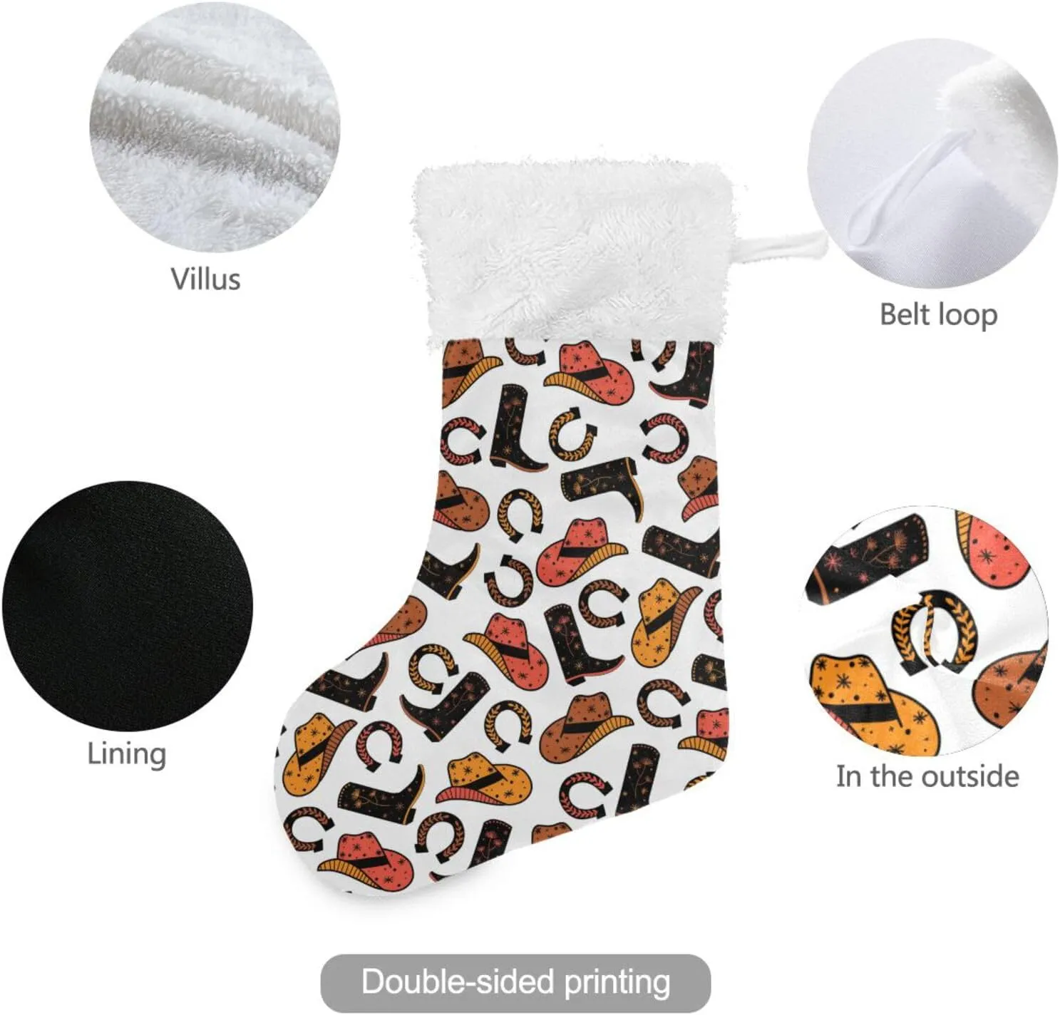 Caikeny Christmas Stockings Cowboy Horse Christmas Presonalized Large Stocking Sock Set of 2 Boots Horseshoe Candy Bag Xmas Party Decor Family Holiday Gift 18 in