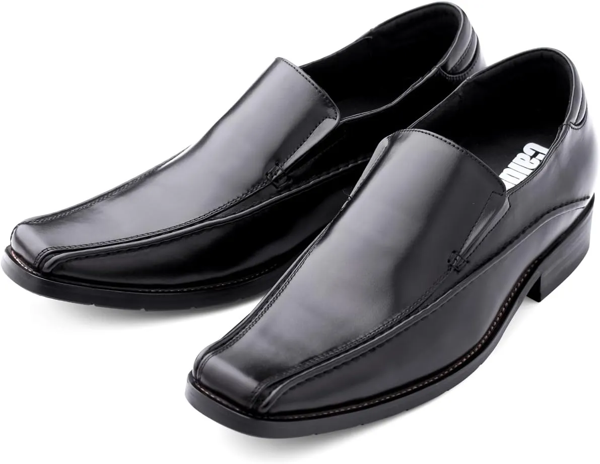 Calden Men's Invisible Height Increasing Elevator Shoes - Black Premium Leather Slip-on Lightweight Formal Dress Loafers - 2.6 Inches Taller - MD370 - Size 11 D(M) US