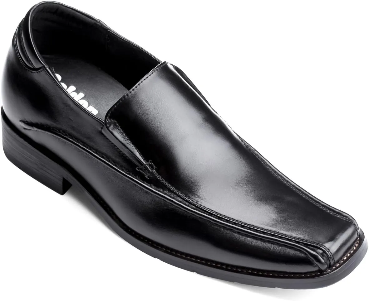 Calden Men's Invisible Height Increasing Elevator Shoes - Black Premium Leather Slip-on Lightweight Formal Dress Loafers - 2.6 Inches Taller - MD370 - Size 11 D(M) US