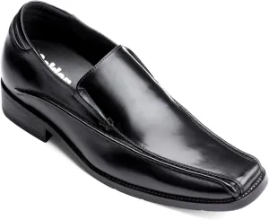 Calden Men's Invisible Height Increasing Elevator Shoes - Black Premium Leather Slip-on Lightweight Formal Dress Loafers - 2.6 Inches Taller - MD370 - Size 11 D(M) US