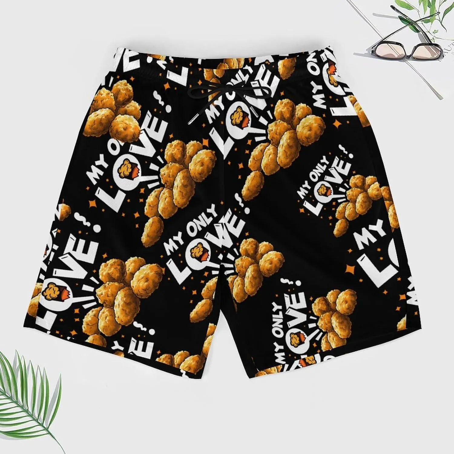 Chicken Nuggets My Only Love Men's Swim Trunks Quick Dry Board Shorts Swimwear Beach Shorts with Compression Liner