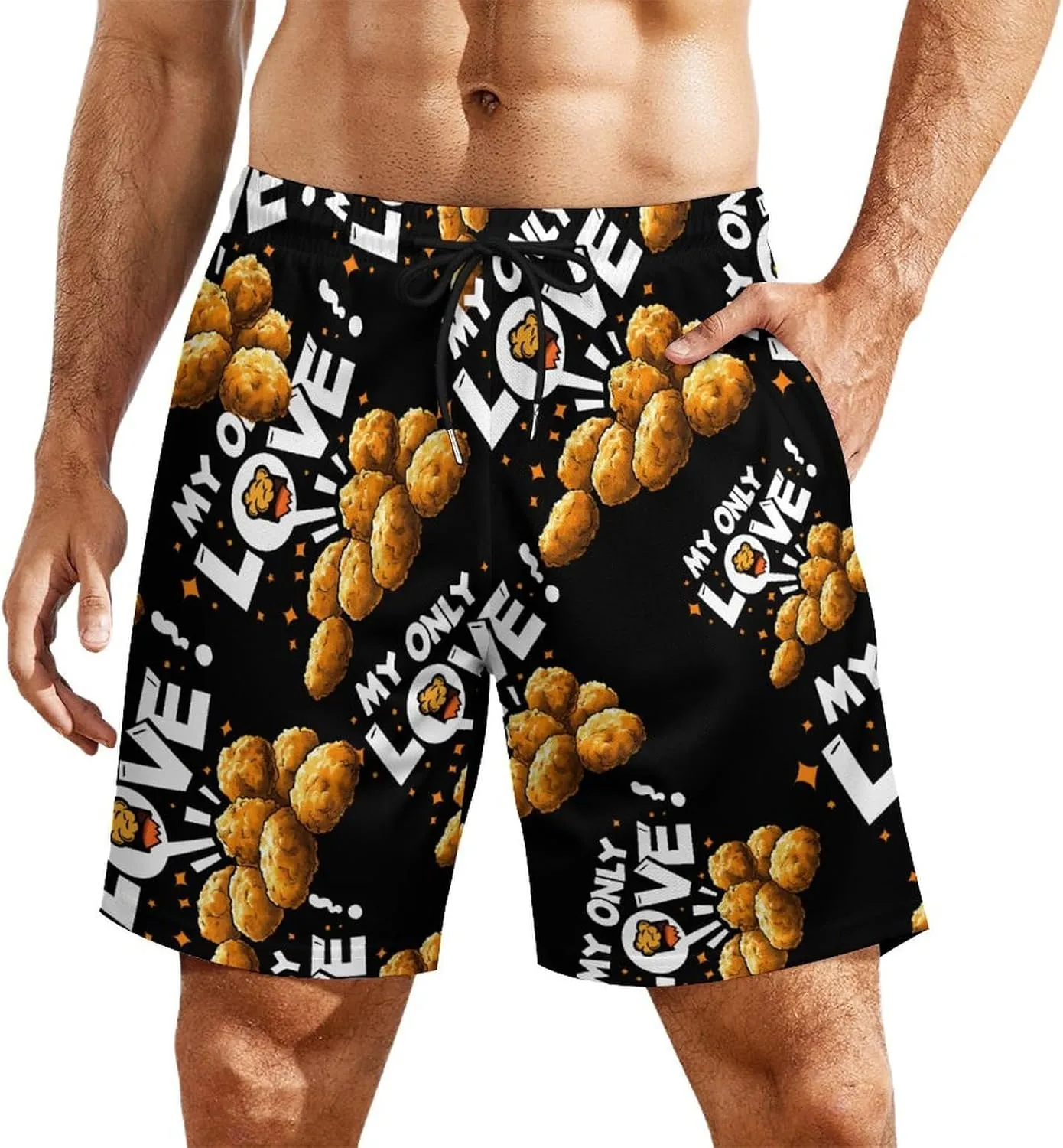 Chicken Nuggets My Only Love Men's Swim Trunks Quick Dry Board Shorts Swimwear Beach Shorts with Compression Liner