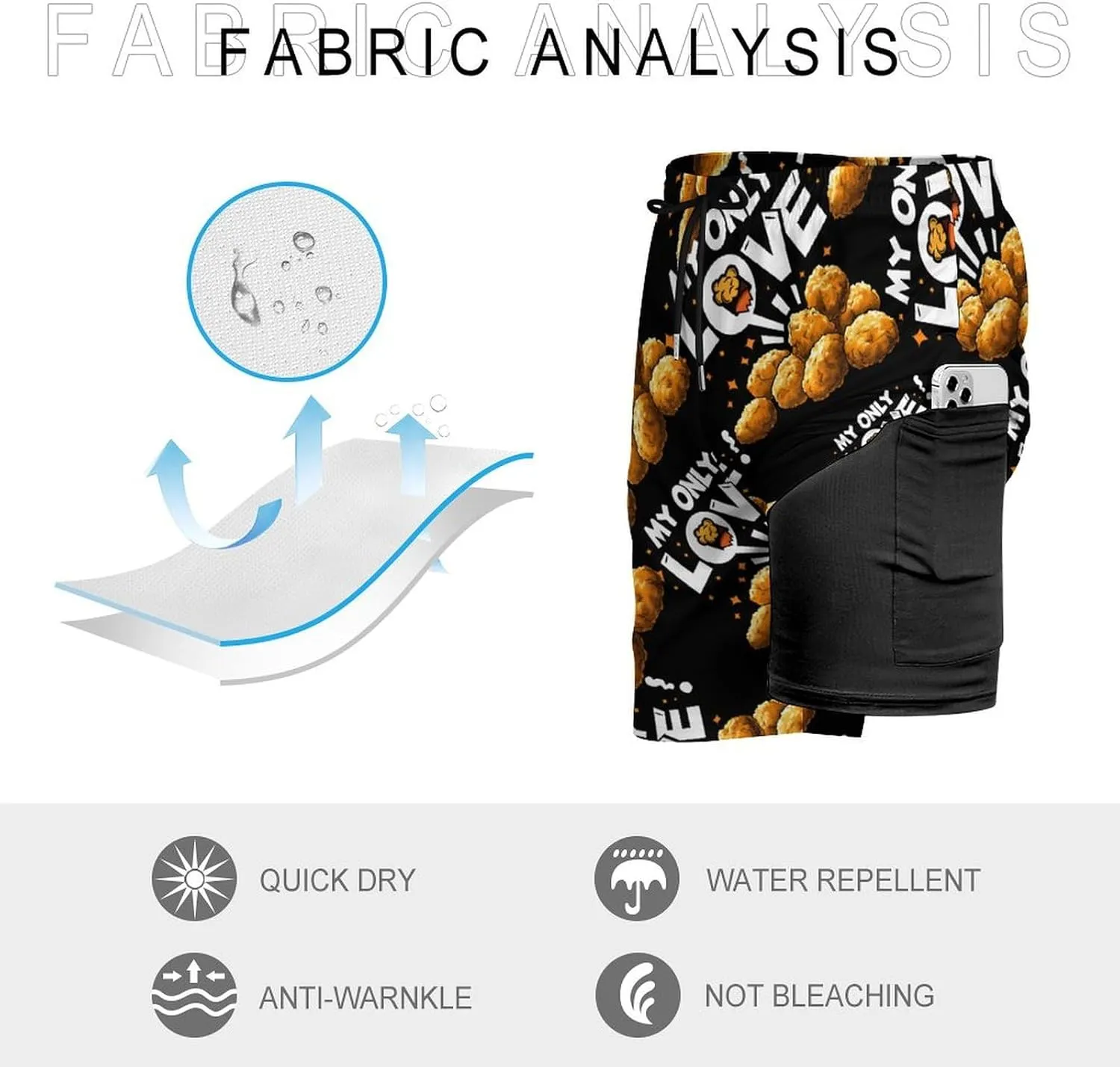 Chicken Nuggets My Only Love Men's Swim Trunks Quick Dry Board Shorts Swimwear Beach Shorts with Compression Liner