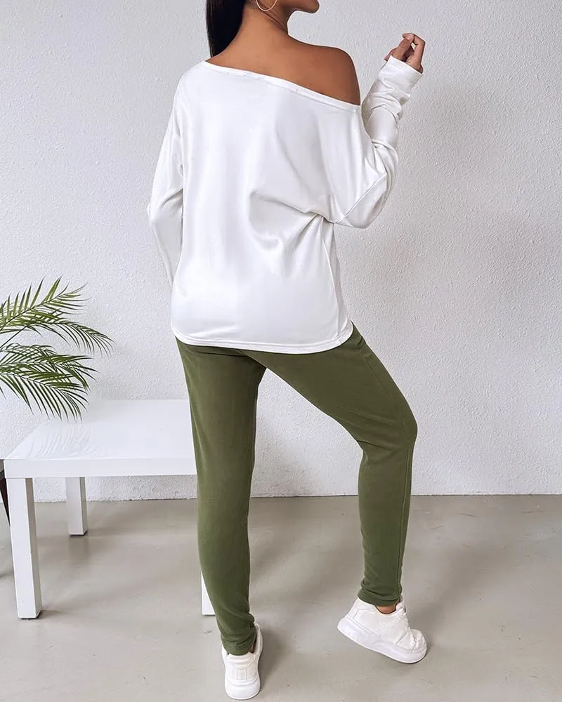 CHICME BEST SHOPPING DEALS Chic Me Women Long Sleeve Crewneck Pullover Tops and Pants Set Tracksuit Fall Outfit