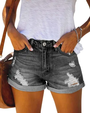 CHICZONE Womens Mid-High Rise Ripped Jean Shorts Distressed Stretchy Denim Shorts
